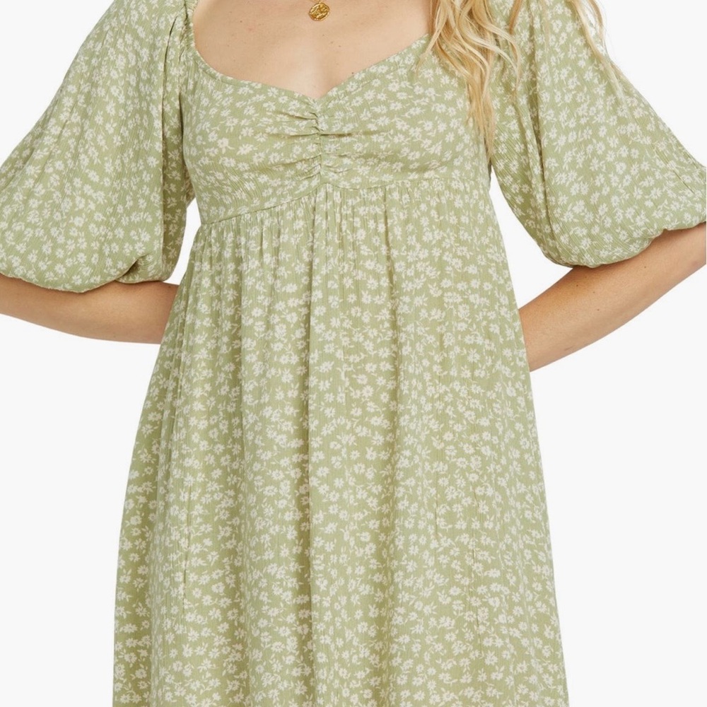 Billabong Ray of Sun Floral Babydoll Mini Dress Puff Sleeve NWT M